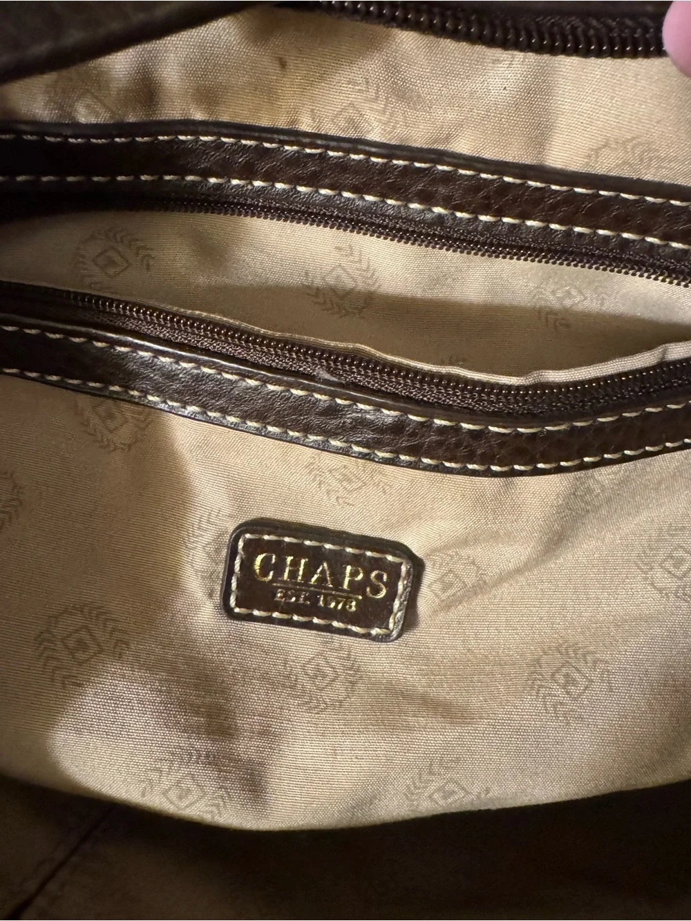 Chaps Brown & Beige Houndstooth Hobo with Gold Lock